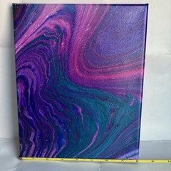 Abstract Fluid Pour Painting Pink Purple 8″ x 12″ Canvas Acrylic Home Decor Art