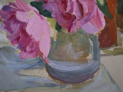 Floral still life with roses flowers Original Antique Oil Painting Signed Art
