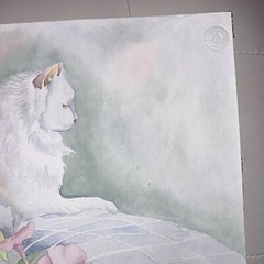 Original Watercolor Painting Cat Portrait Kitty Wall Art Unframed 15”x11” Signed