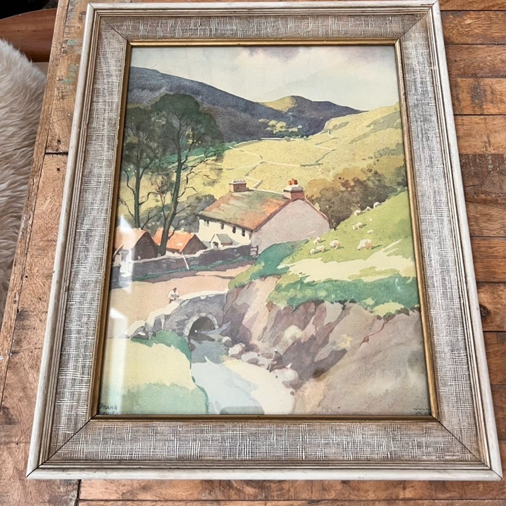 Vintage Frank Neville Framed Watercolor Lithograph Tranquil Rural Landscape