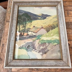 Vintage Frank Neville Framed Watercolor Lithograph Tranquil Rural Landscape