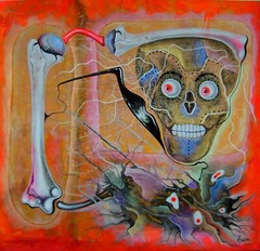 skull art contemporary painting original pop metal artist mexican folk bones art