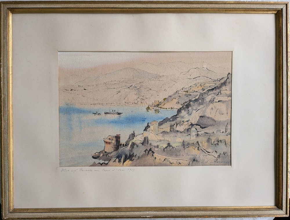 Oil Painting Ernst August Mandelsloh 1886-1962 Coast Off Ravello Signed Dati