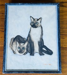 SIAMESE CATS ORIGINAL WATERCOLOR SIGNED BY ARTIST 1969 Portrait Wall Art MCM VTG