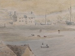Watercolor Painting – Fishing Harbor Scene – 19th century New England School