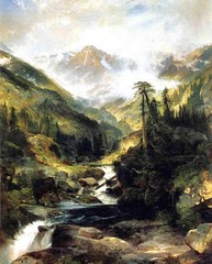 Oil painting Thomas Moran – Mountain of the Holy Cross landscape with creek