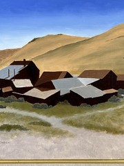 Vintage Framed Oil Painting of California Town Muted Landscape