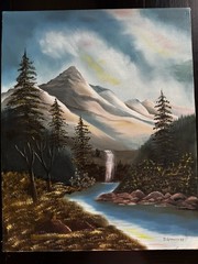 D. Garwick 1983 Oil Painting Mountain Waterfall Landscape 16×20 Canvas Original