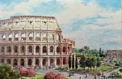Watercolor print of The Coliseum, Rome Italy, early 1990’s