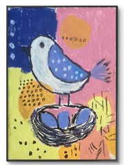 Abstract Colorful Expressionism Blue Eggs Bird Original Art 11×14 on Paper
