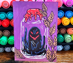 ACEO Original Art Card Dark Elemental Witch Bottle OOAK Painting Void Elemental