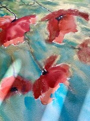 Original watercolour picture 45x61cm, red poppies with gold, creative gift idea