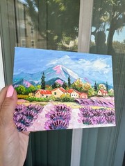 Lavender Painting Provence purple lavender field flower oil original Art 8×6 in.