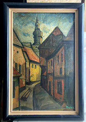 Oil Painting Signed Epee Old Town Church Gasse Wohl South German Antique Road Ö