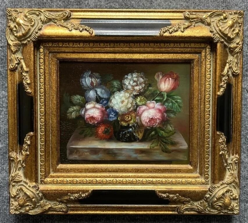 Vintage Linda Floral Still Life Oil Painting Dutch Master Ornate Gold Gilt Frame
