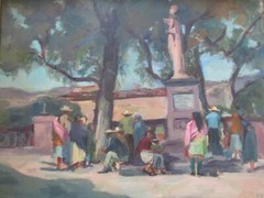 VINTAGE AMERICAN REGIONALISM PAINTING MEXICAN STREET SCENE IMPRESSIONISM LARGE