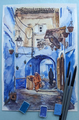 Сityscape Watercolor Original Painting European Architecture Old Town Artwork