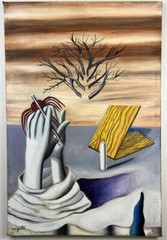 René Magritte (Handmade) Oil On Canvas Signed & Stamped Painting, Vtg Art