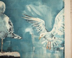 Vintage Karen Rinaldo Impressionist Oil Painting Seagulls on Pilings Cape Cod MA