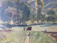 Oil Painting Acker Fields Morning Against Farms 1921 Summer Day Signed Illegibly
