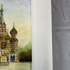 Pair Russian Watercolor/PID St Basil’s Cathedral on the Red Square MockBA 2003