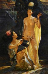 21st Century American Vintage Painting of Two Indonesian Women