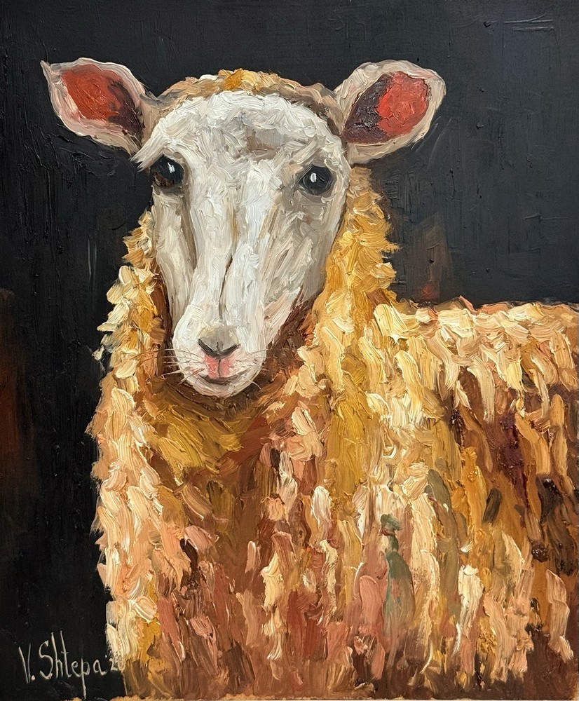 Sheep Oil Painting Original Portrait Farm Animals Impasto Art 10×12 inch