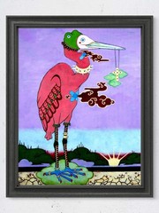 Original Modern Art 20×16 Surreal Heron Crane Symbolism Acrylic Painting Canvas