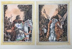 Watercolor Ink Painting Old Fairytail Litvinov Original Wall Hanging n1443AAA