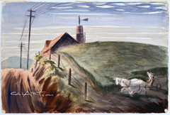1940s MAN & HORSES MOWING HAY FIELD Salinas CaLiFoRnia Narrative Farm Painting
