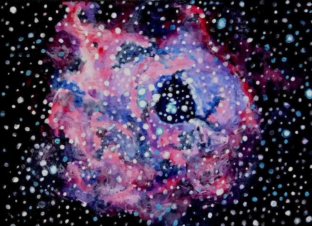 ACEO SPACE Rosette Nebula Stars Acrylic Painting Outer Space Signed