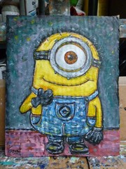 Honest Minion Movie funny new original 8×10 card panel oil painting by Crowell