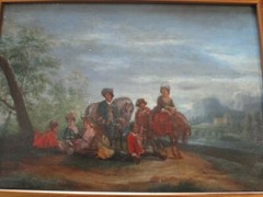 ANTIQUE 18TH TO 19TH CENTURY PAINTING ON WOOD OLD MASTER LANDSCAPE FIGURES