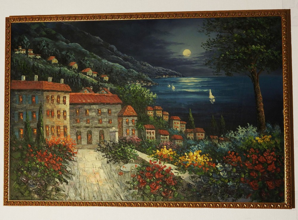 Oil Painting Italian Landscape Cinque Terre Manarola Wooden Canvas