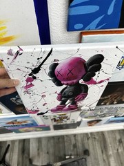 Motaz Original Hand-Painted Acrylic Canvas kaws Cartoon Character Art Signed