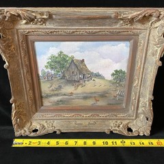 Janice Bourgeois Trahan Folk Art Oil Painting „House on the Hill“ Americana