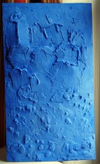 Solid blue color, contemporary art, casein on plaster relief painting