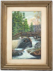Fine Antique Painting of Franconia Notch White Mountains New Hampshire Waterfall
