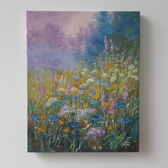 Colorful Wildflower Meadow Original Oil Painting Floral Landscape Nature 8×10 in