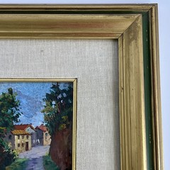 Stradina di Campagna Country Road Miniature Framed Italian Oil On Board Signed