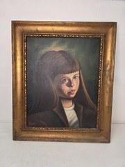 Vintage F. Petrillo Crying Girl Oil Painting on Canvas Framed Portrait 25×21