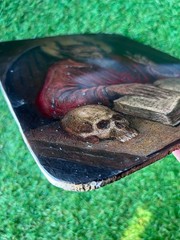 Antique PAINTING Oil skull devil Gothic MEMENTO MORI VICTORIAN vanitas art old