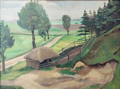 Ernst Jensen (1894-1975): PAST THE SHELTER and UP THE HILL, original oil