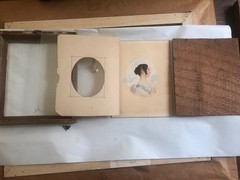 Pair Antique 19C Miniature Watercolor Lady & Gentleman Portraits Gilt Frames