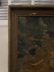 Vintage MCM Pinkie Painting Lawrence Worn Wood Framed Textured Print 26×23