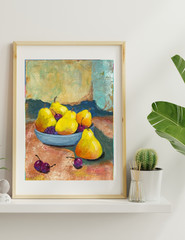 Still Life Golden Pears Wall Art Original Mixed Media 9X12″ Paper LD Art Studio