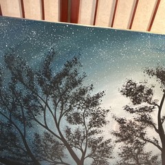 Moon Light Tree Blue Sky acrylic painting on canvas original artist Size 24×48
