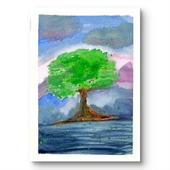 A Lone Tree Colorful Abstract Impressionist Original Watercolor 5×7 Signed