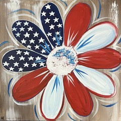 Hand Painted Patriotic USA Flower Acrylic 12×12” Canvas Panel Original