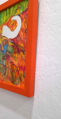 Original Signed Water Buffalo Framed Art Piece, Colorful Folk Expressionist 2016